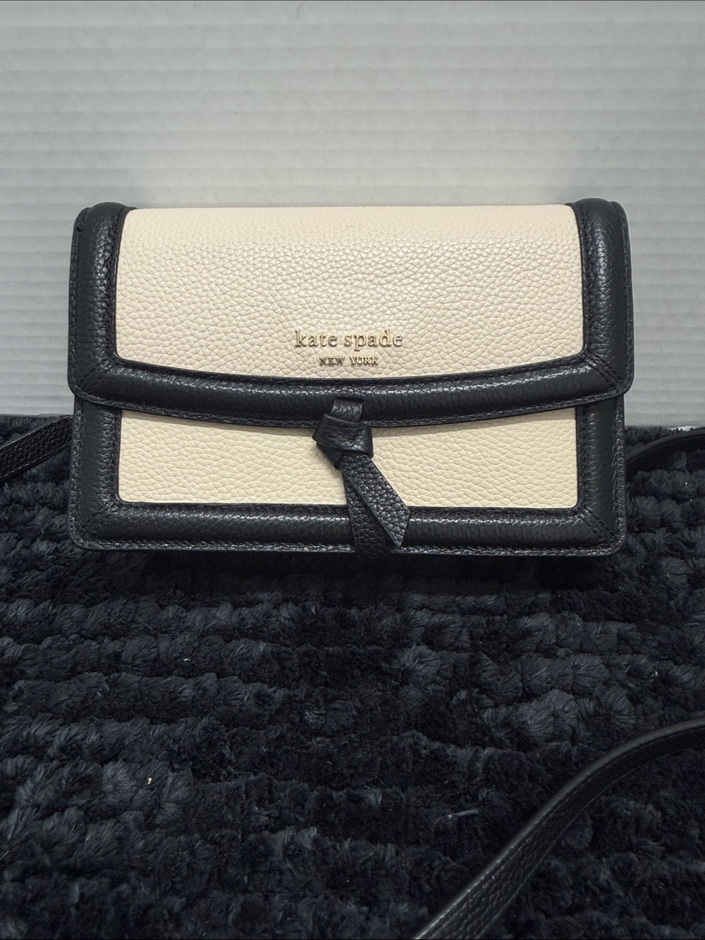 kate spade Black and Cream Leather Crossbody Wallet